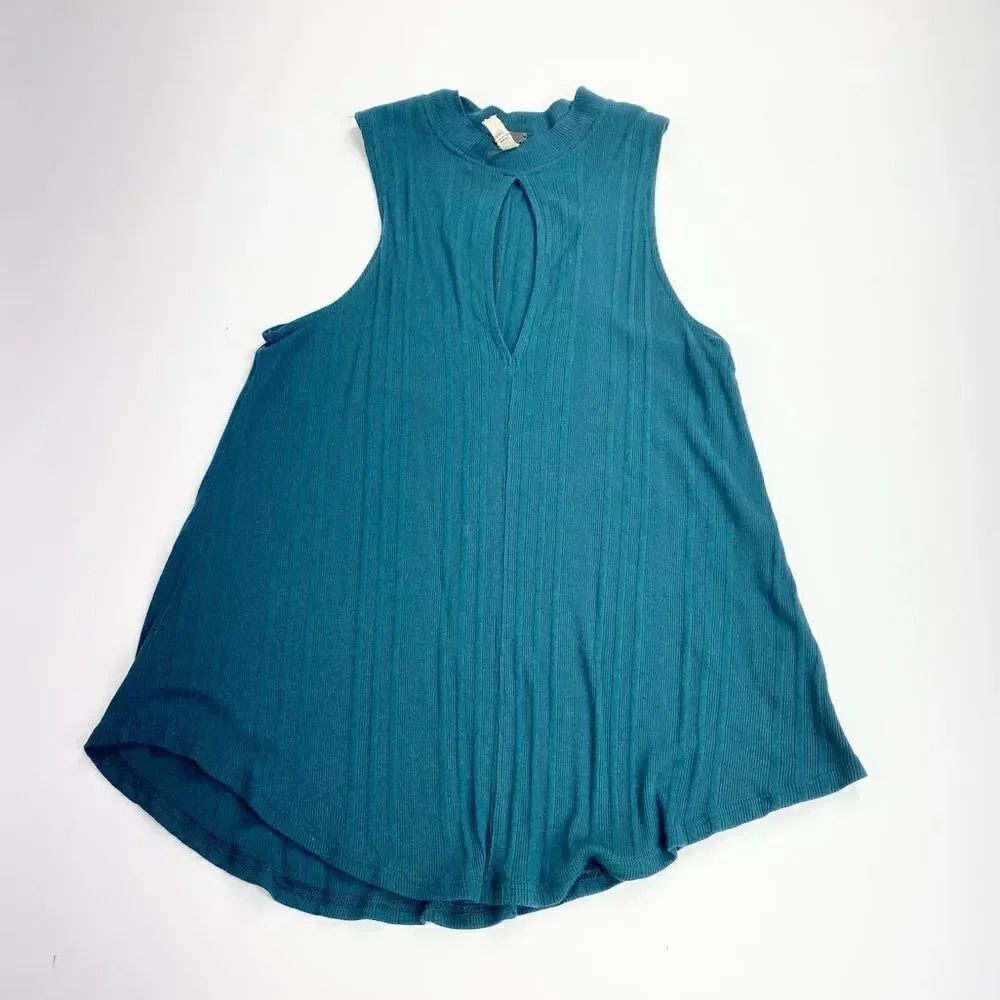 We the Free teal ribbed keyhole tank S